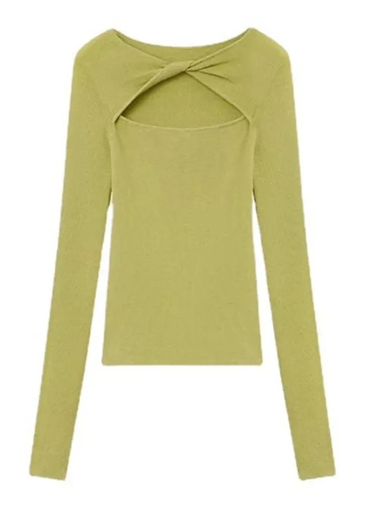 Knitting Hollow Out Sweater For Women V Neck Long Sleeve Solid Crisscross Autumn Sweaters Female Fashion Clothes
