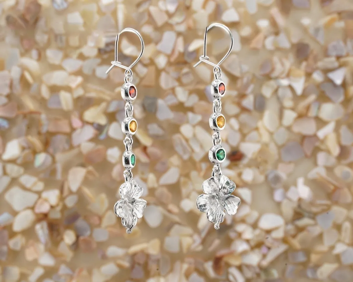 Large Hibiscus with Grenada Flag Stones Earring