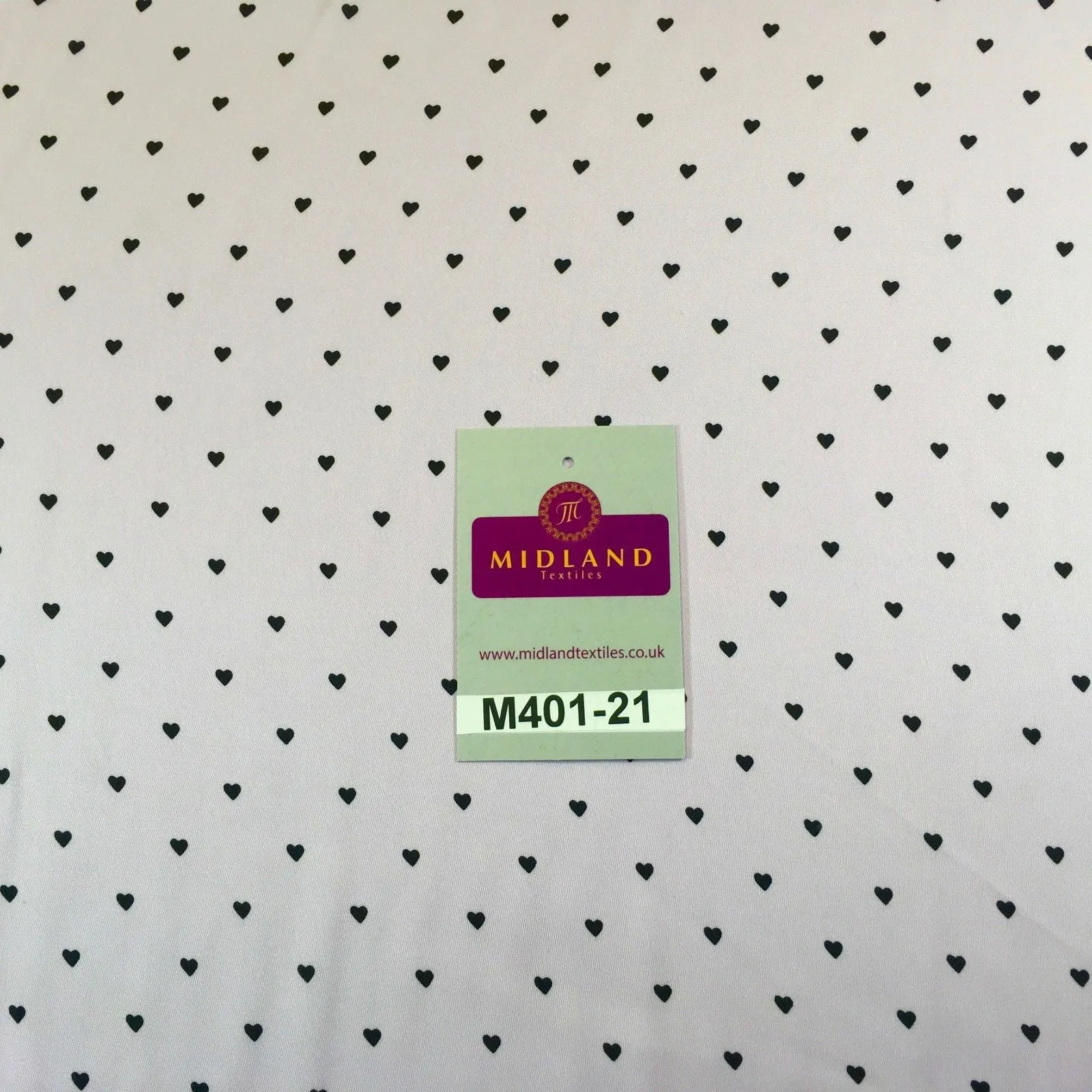 Lilac Silky Smooth Black Heart Printed Satin Dress fabric 58" M401-21 Mtex