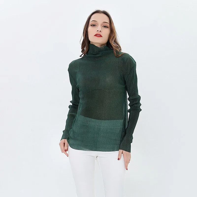 Long Sleeve Female T-shirt Transparent Sexy T-Shirts for Women Turtleneck Tops Underwear Korean Clothes Spring