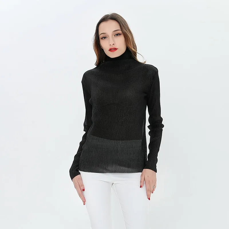 Long Sleeve Female T-shirt Transparent Sexy T-Shirts for Women Turtleneck Tops Underwear Korean Clothes Spring