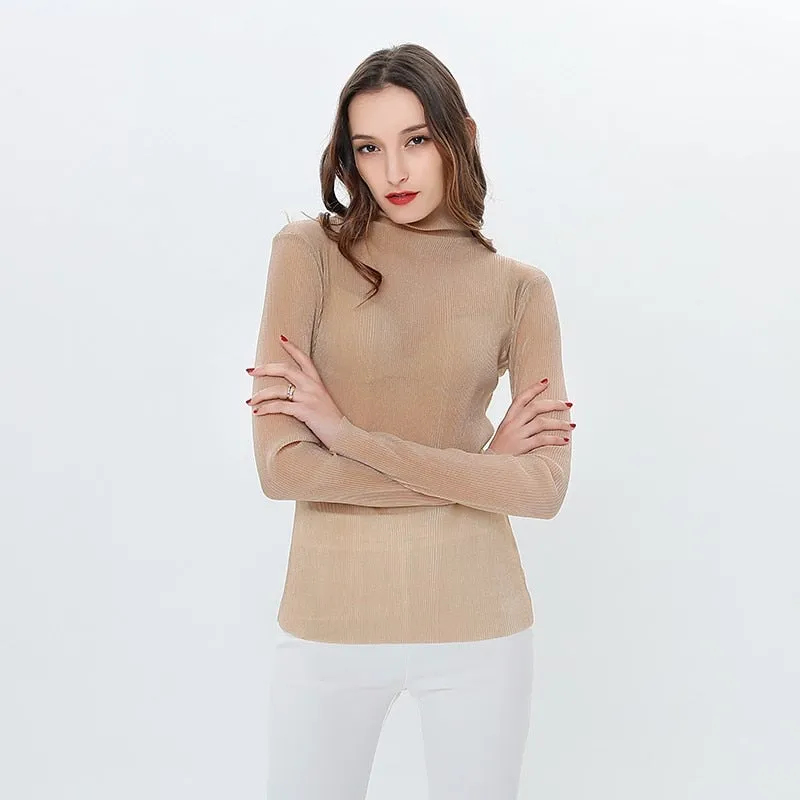 Long Sleeve Female T-shirt Transparent Sexy T-Shirts for Women Turtleneck Tops Underwear Korean Clothes Spring