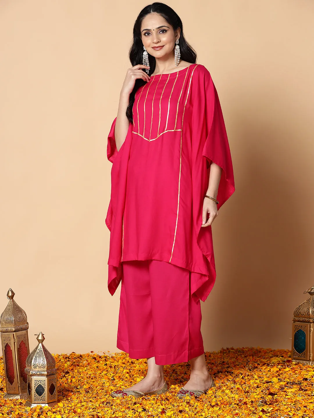 Magenta Festive Kaftan Kurta - Miada