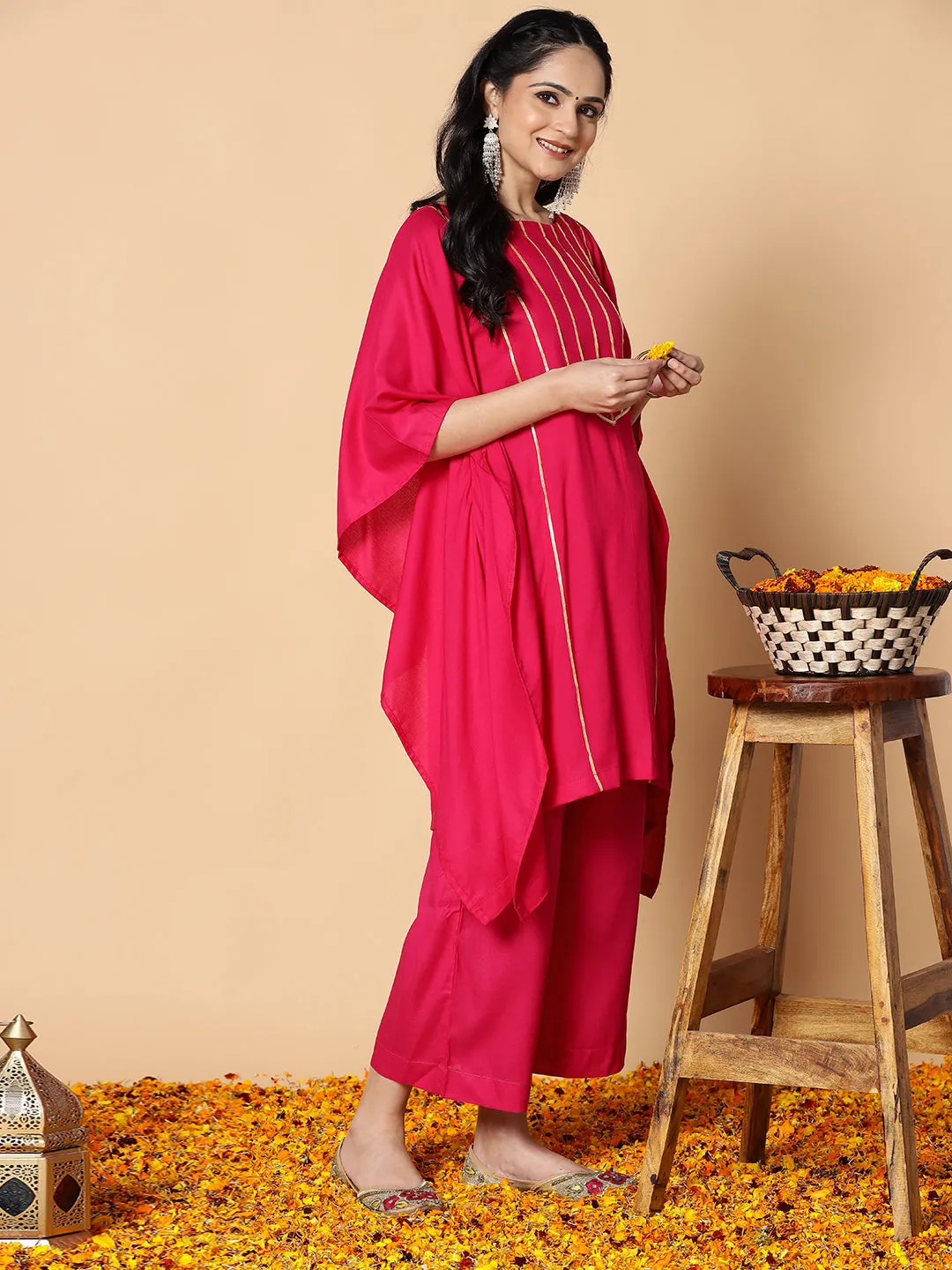 Magenta Festive Kaftan Kurta - Miada