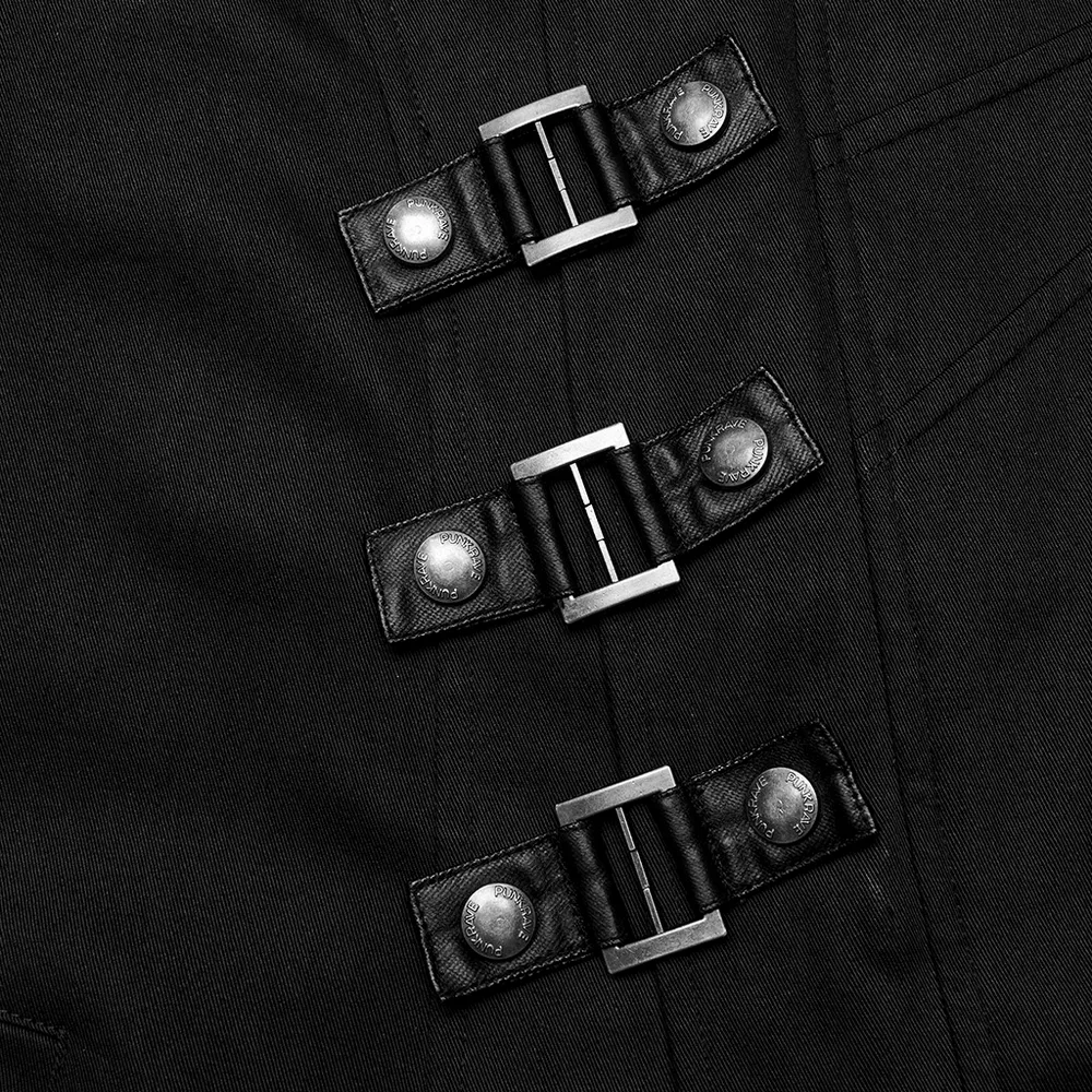 Men's Black Asymmetrical Trench Coat with Buckles