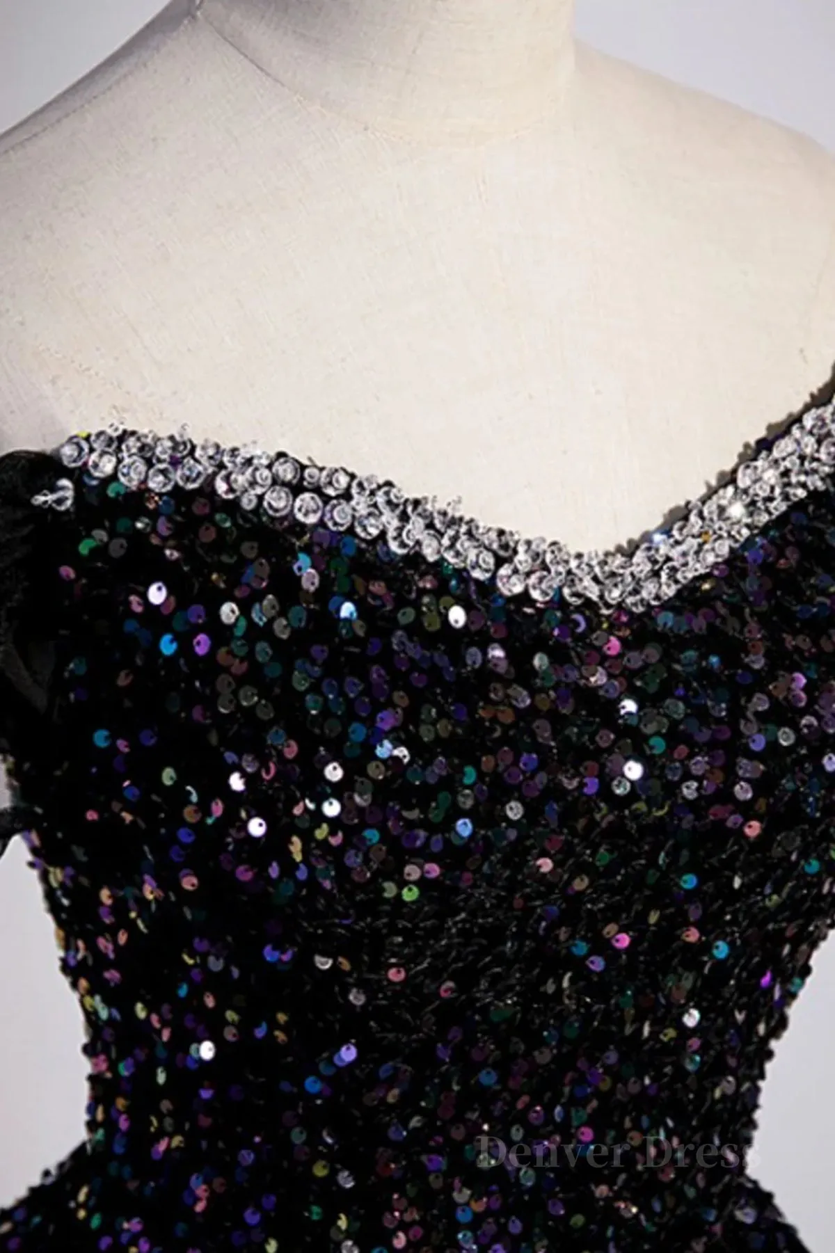 Off the Shoulder Black Sequin Prom Dresses Black Long Formal Evening Dresses