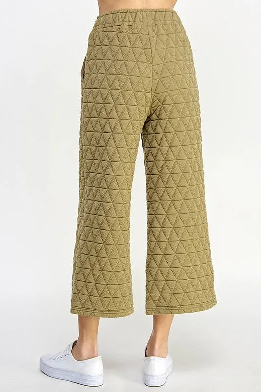 Olive Quilted Cropped Wide Pants