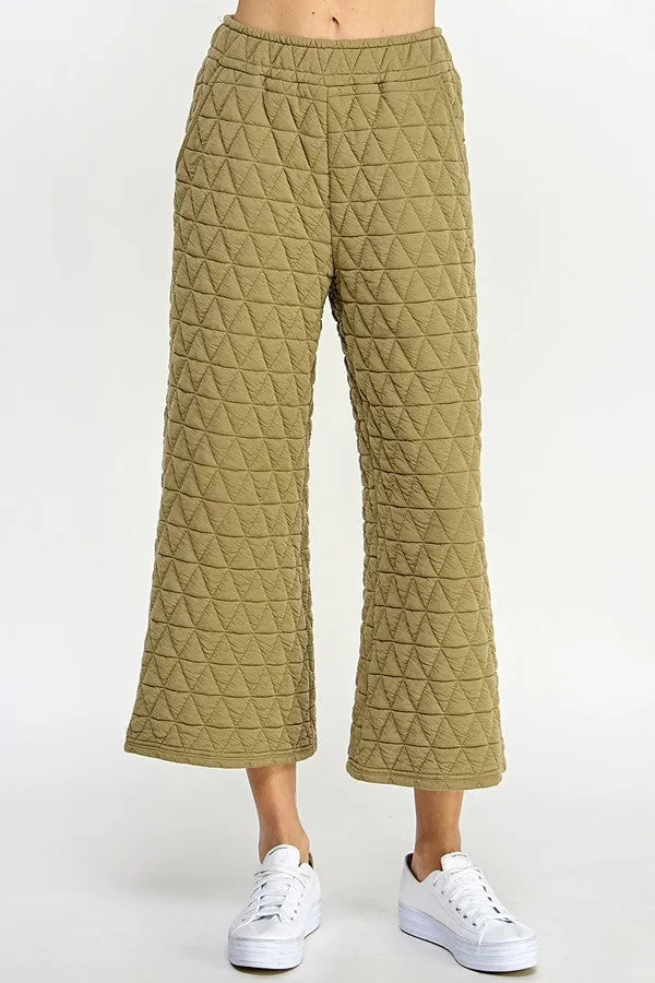Olive Quilted Cropped Wide Pants