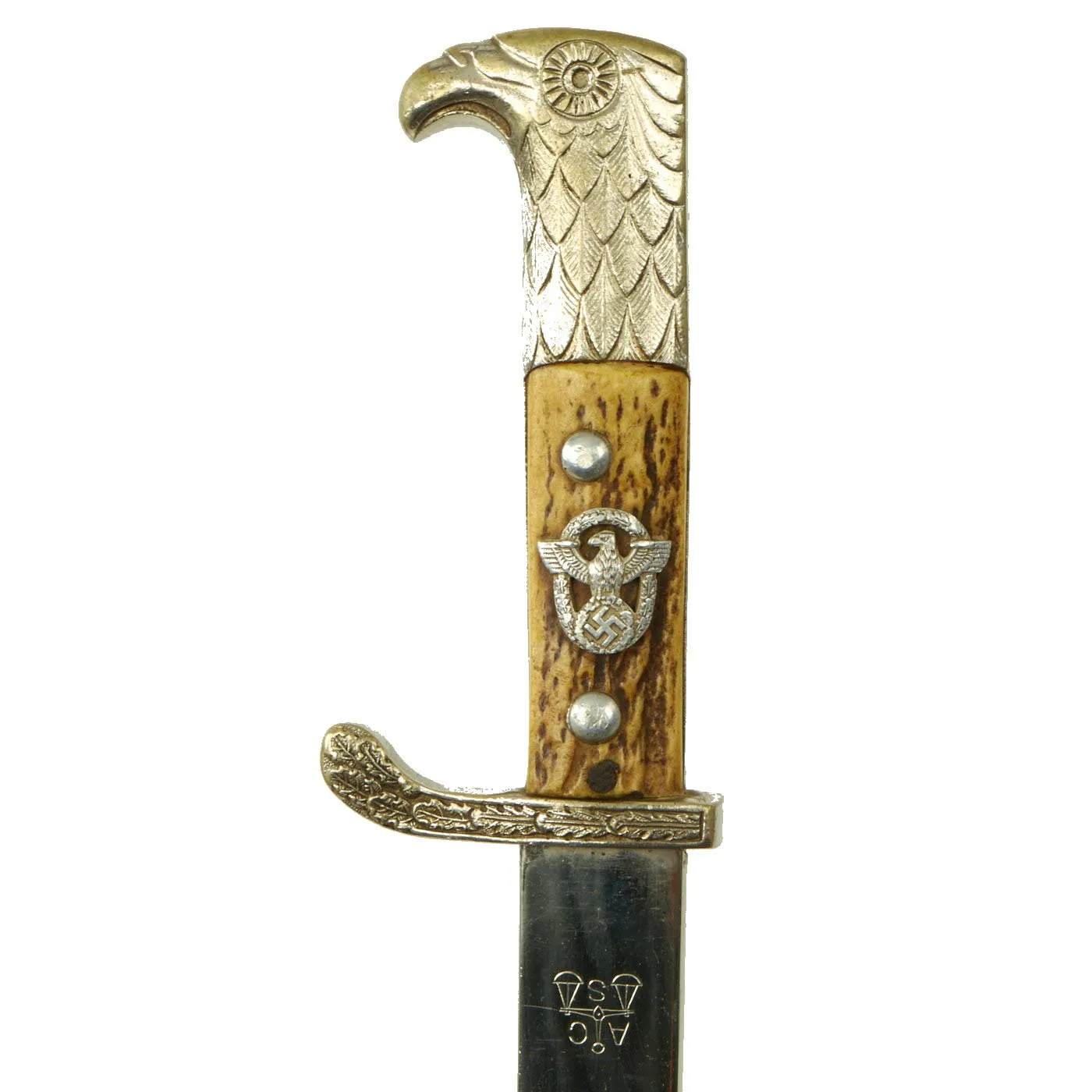 Original German WWII Unit Marked Rural Police Long Dress Bayonet by Alexander Coppel with Frog