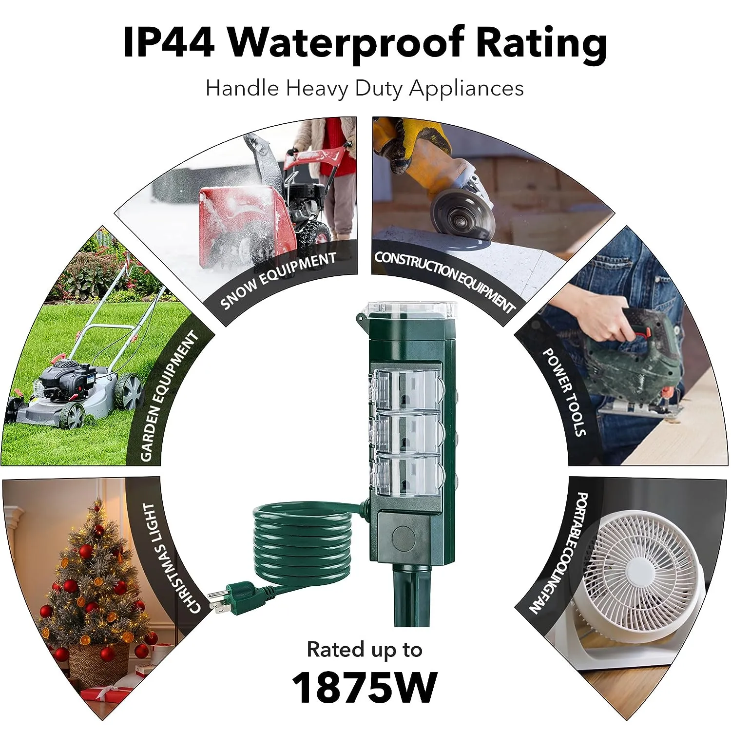 Outdoor Photocell Power Strip Yard Stake 6 Grounded Outlets Waterproof (2, 4, 6, 8 Hour) HBN