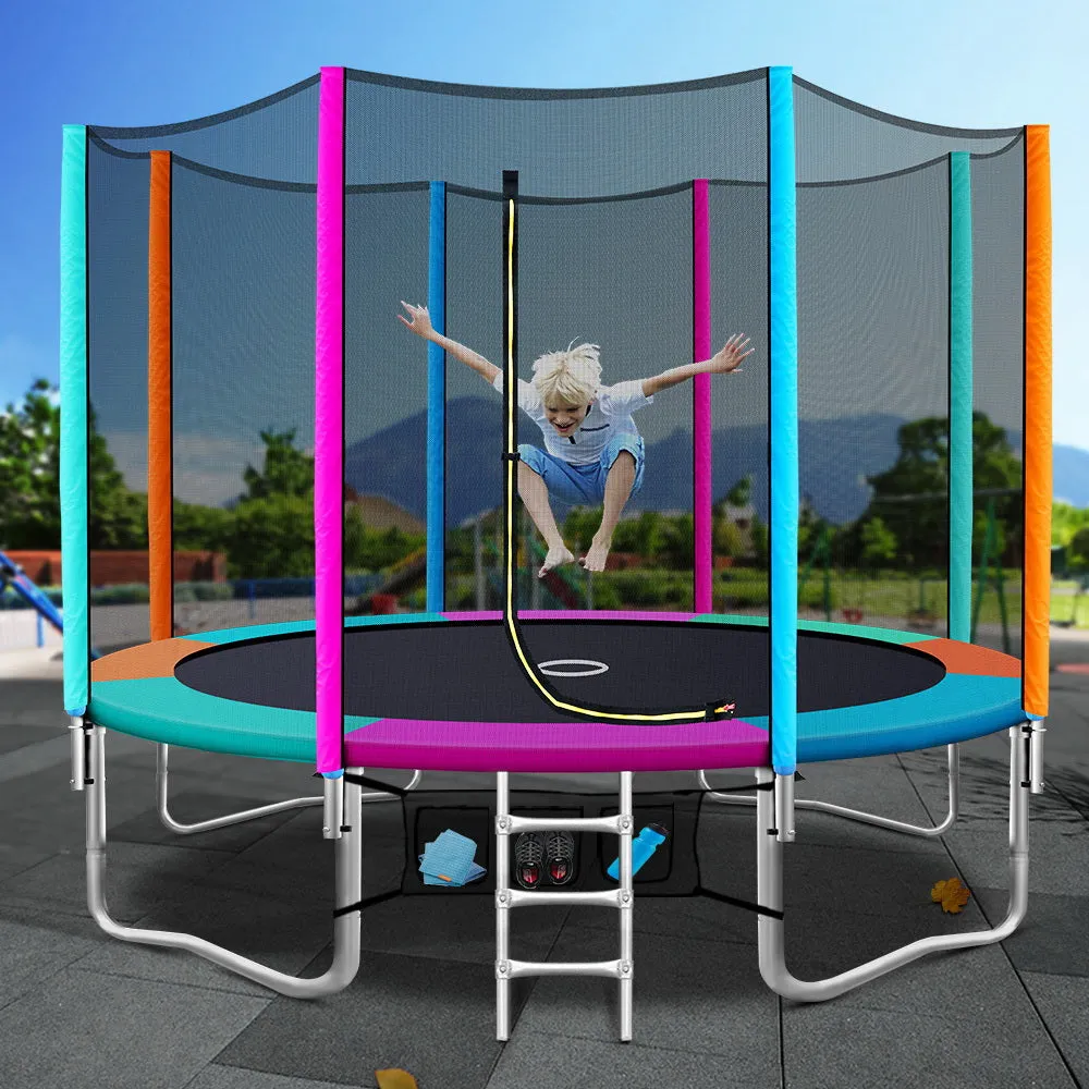 Outdoor Round 12Ft Trampoline Kids Children Enclosure Safety Net Pads Multi Colour