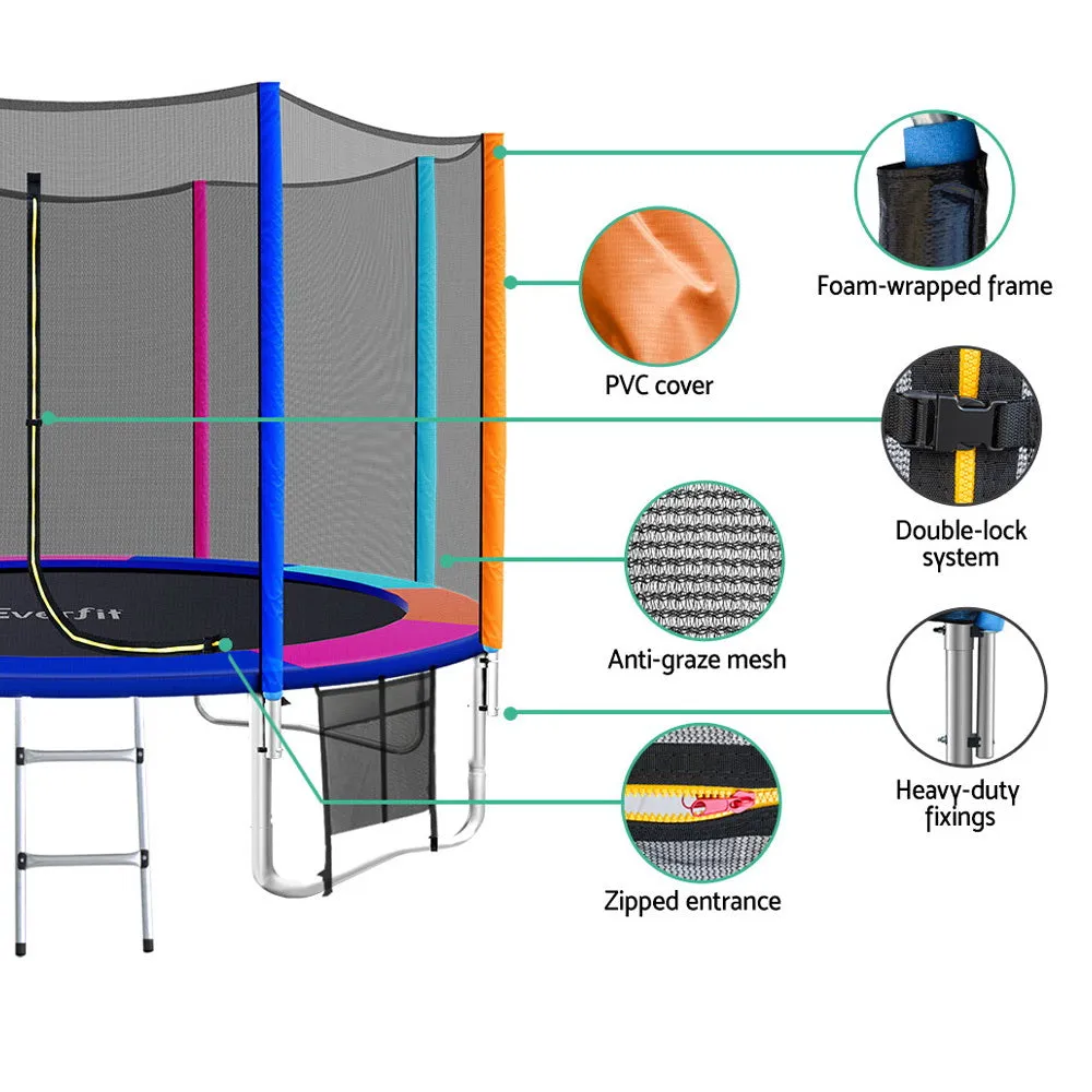 Outdoor Round 12Ft Trampoline Kids Children Enclosure Safety Net Pads Multi Colour