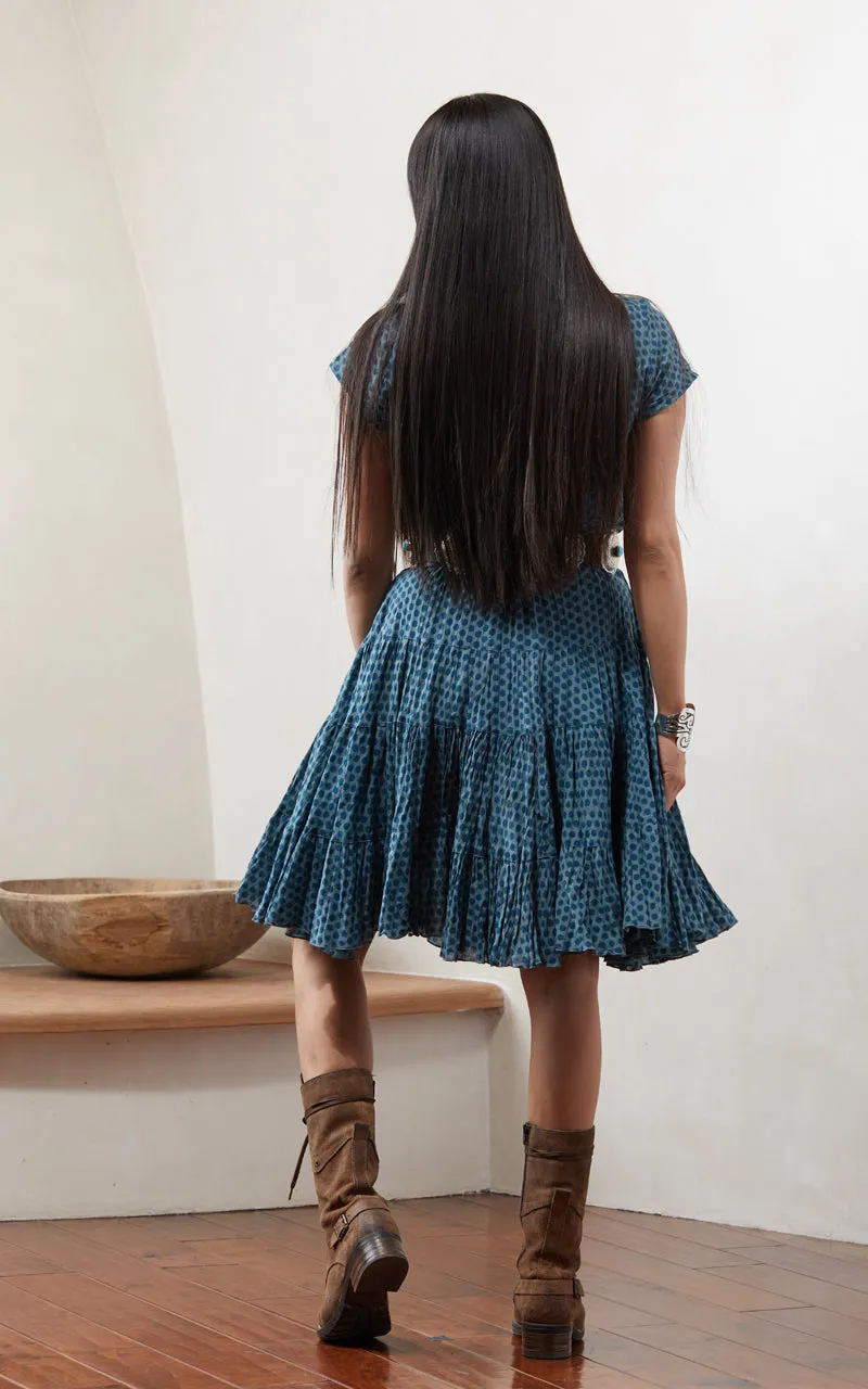 Paloma Dress, Short, Cap Sleeve, Teal Dot
