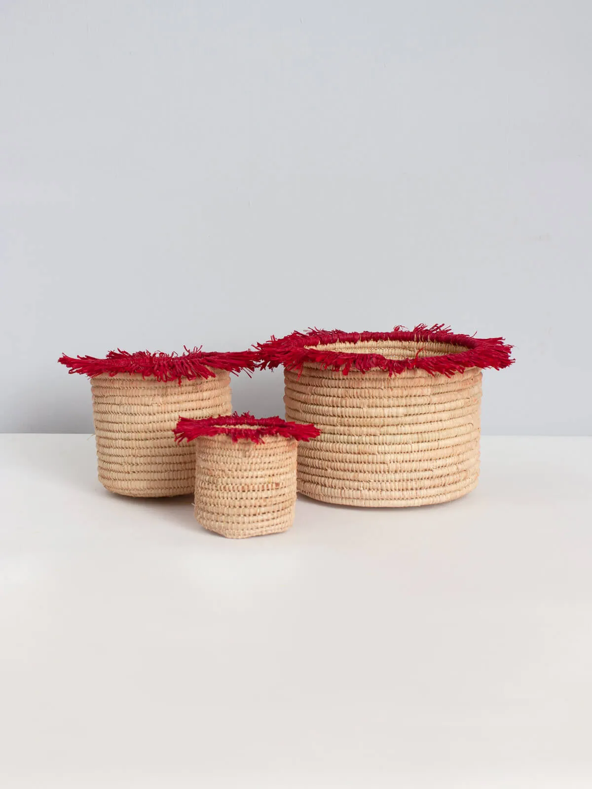 Raffia Tassel Storage Pots, Red