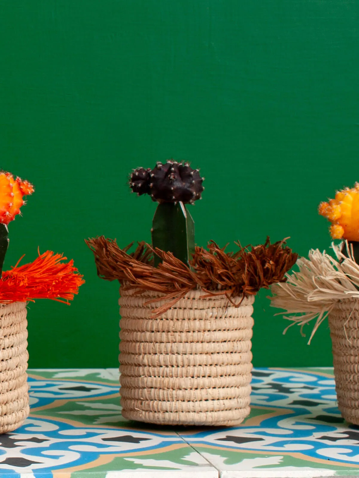 Raffia Tassel Storage Pots, Tobacco