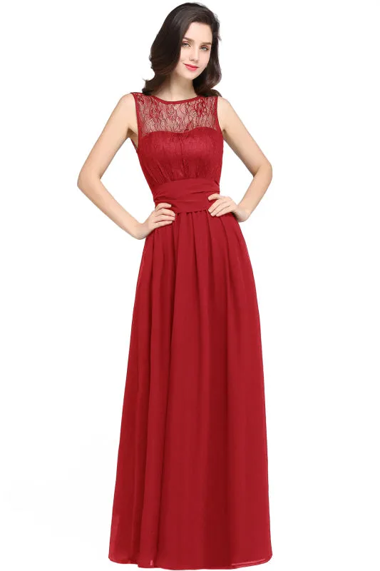 Sleeveless Ruched Chiffon Bridesmaid Dress Crew Neck Aline Formal Dress