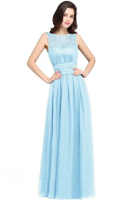 Sleeveless Ruched Chiffon Bridesmaid Dress Crew Neck Aline Formal Dress