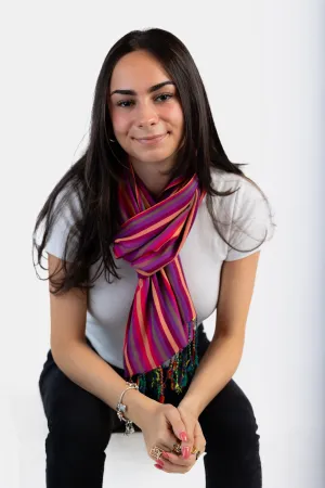 Small Striped Handwoven Bamboo Viscose Scarf - Fuchsia & Violet