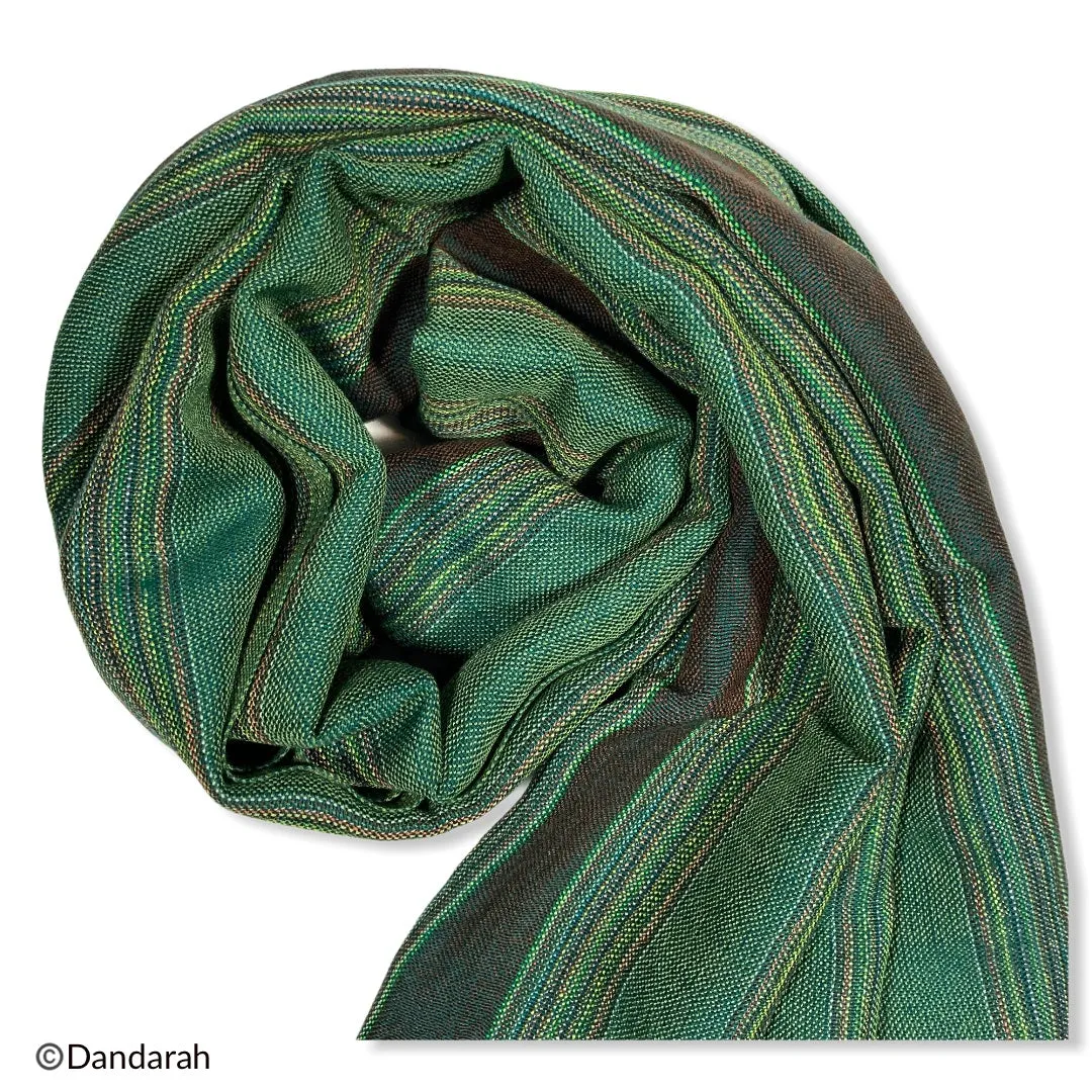 Small Striped Handwoven Scarf - Emerald & Eggplant