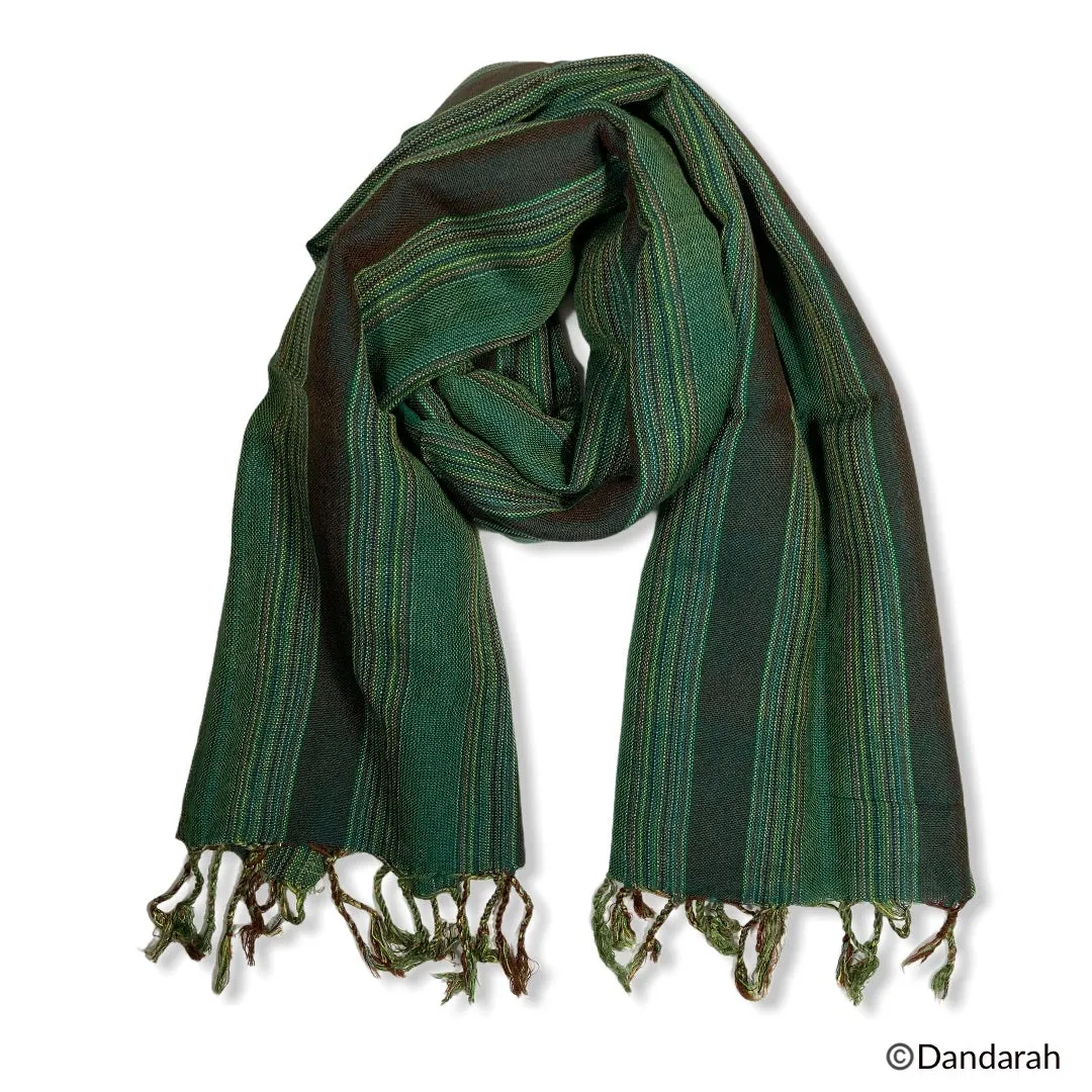 Small Striped Handwoven Scarf - Emerald & Eggplant