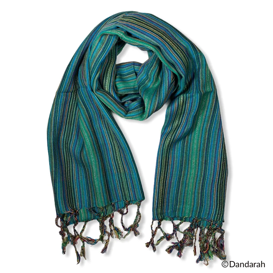 Small Striped Handwoven Scarf - Mediterranean Sea