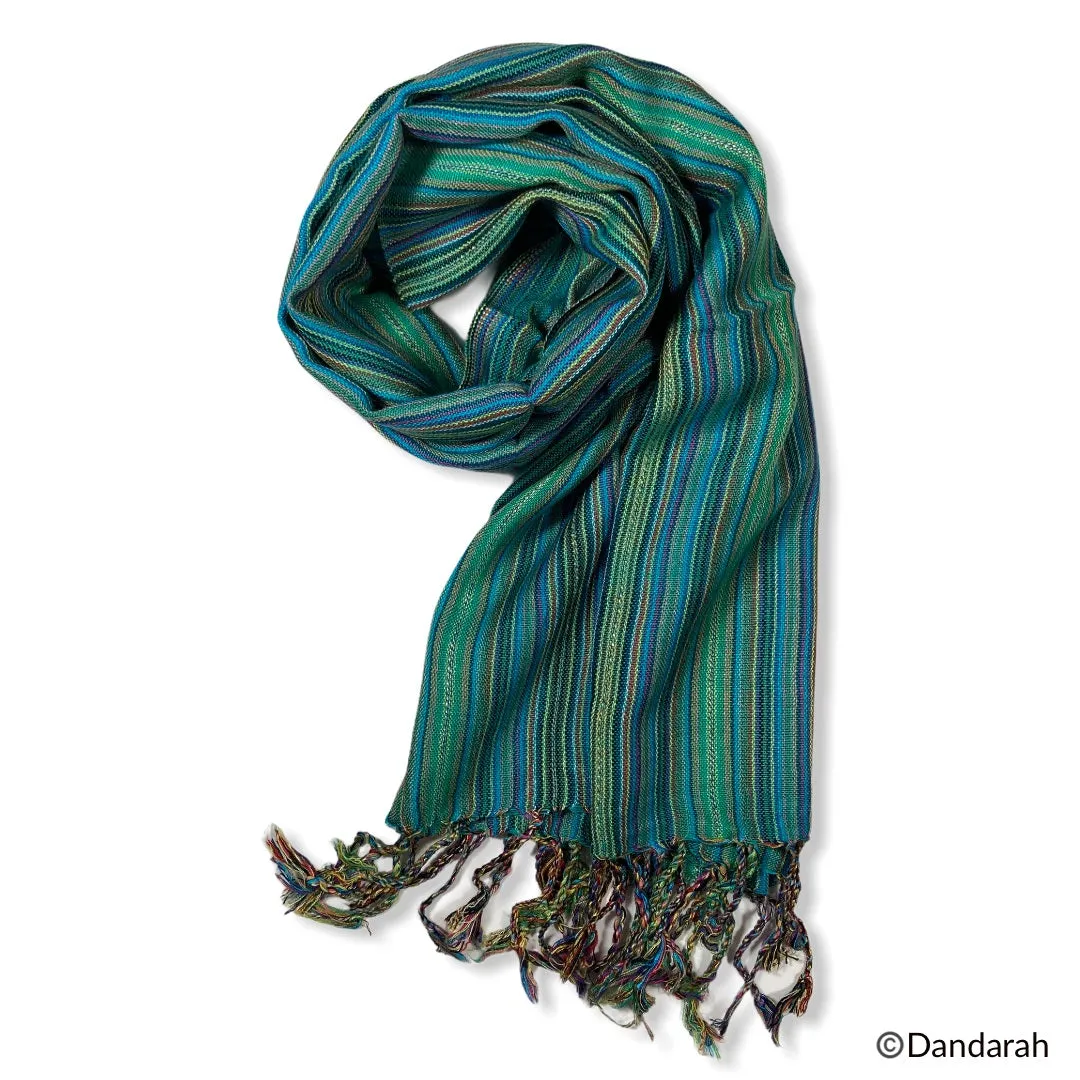 Small Striped Handwoven Scarf - Mediterranean Sea