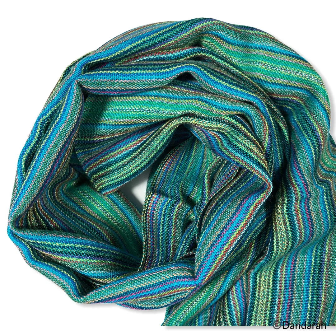 Small Striped Handwoven Scarf - Mediterranean Sea