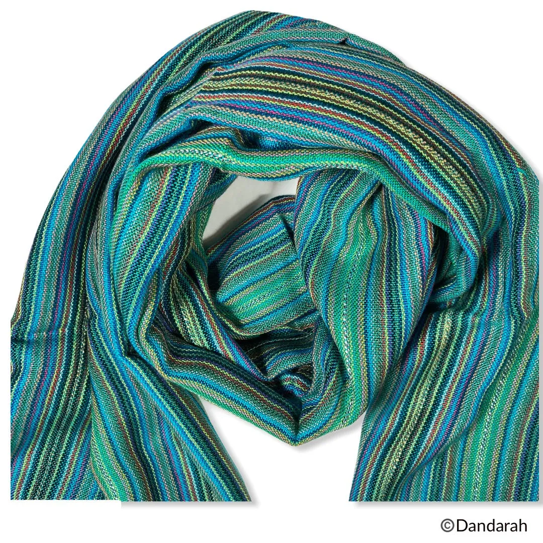Small Striped Handwoven Scarf - Mediterranean Sea