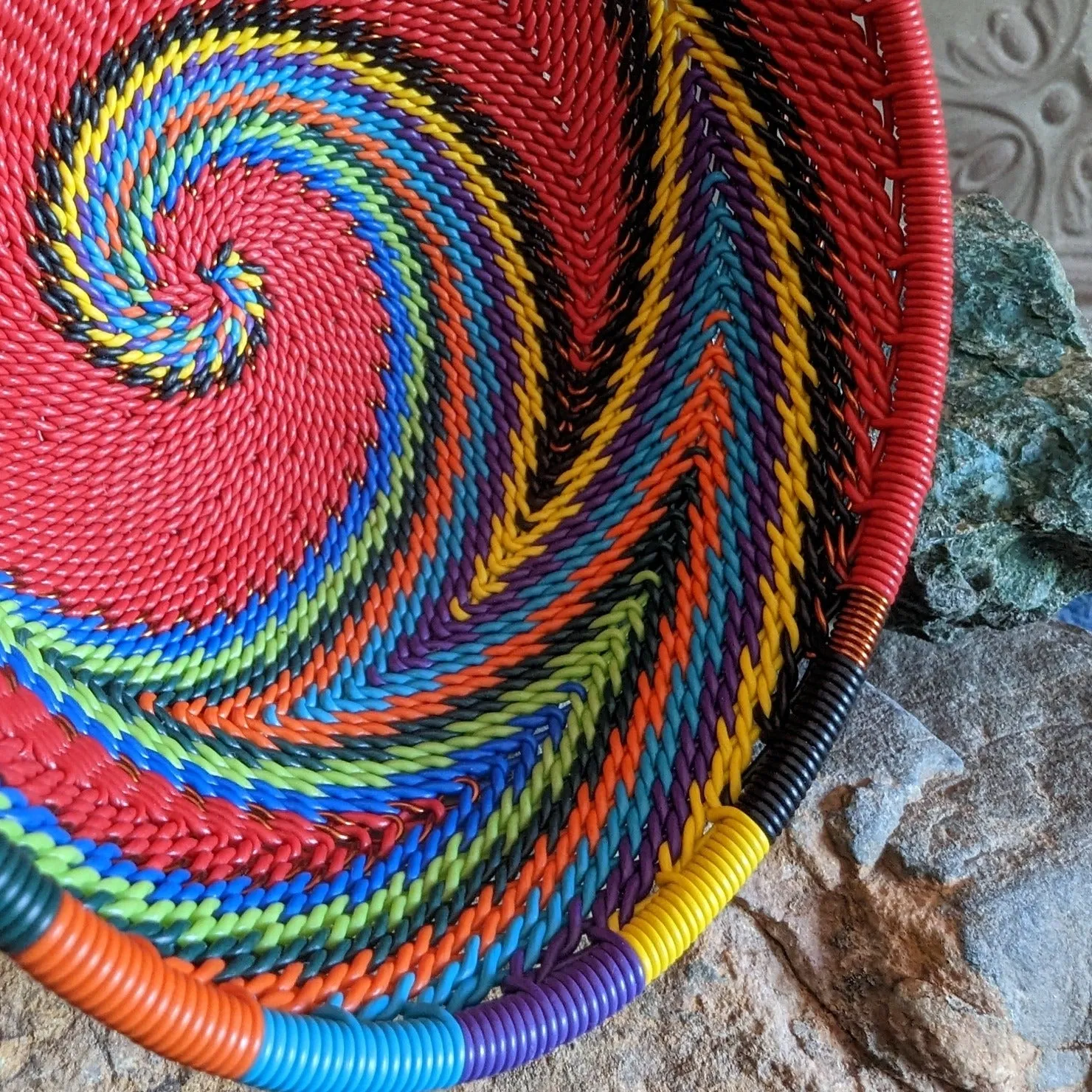 Small Triangle Zulu Wire-Wrapped Red Rainbow Basket GF-0070