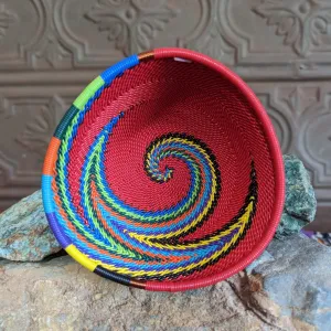 Small Triangle Zulu Wire-Wrapped Red Rainbow Basket GF-0070