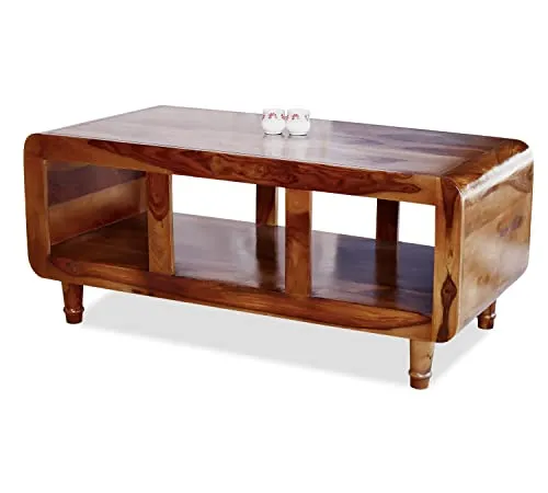 SONA ART & CRAFTS Solid Sheesham Wood Coffee Table & Center Table for Living Room Furniture (Finish Color - Natural Teak)