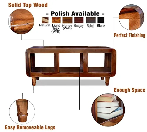 SONA ART & CRAFTS Solid Sheesham Wood Coffee Table & Center Table for Living Room Furniture (Finish Color - Natural Teak)