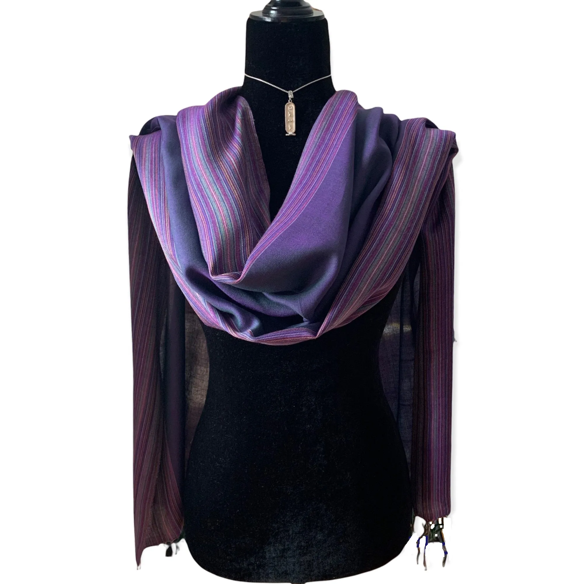 Striped-frame Handwoven Scarf - Very Peri
