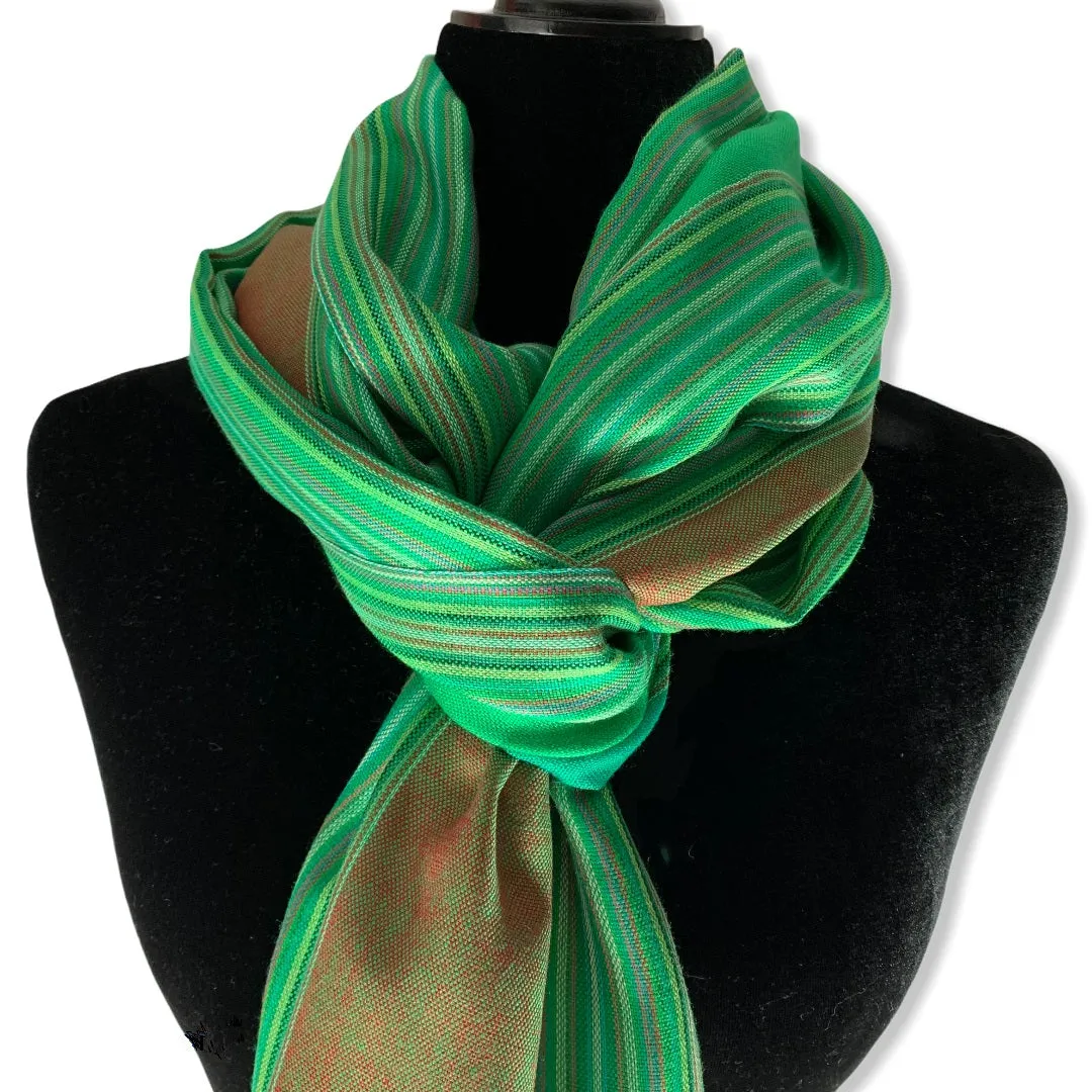 Striped Handwoven Scarf - Green & Turquoise