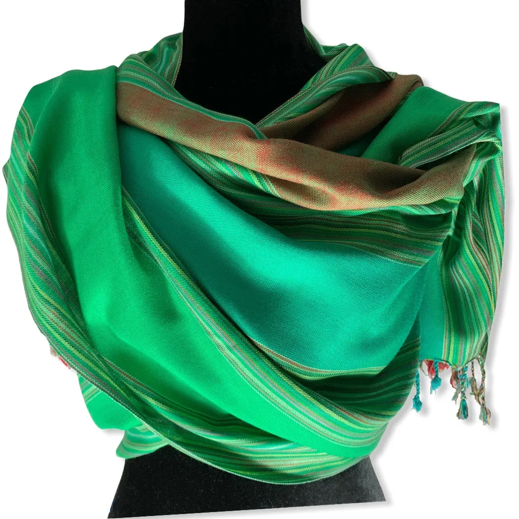 Striped Handwoven Scarf - Green & Turquoise