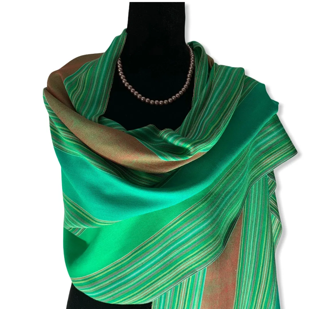 Striped Handwoven Scarf - Green & Turquoise