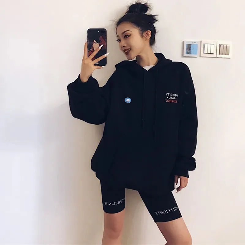 Summer biker shorts women elastic waist skinny fitness korean casual sexy Letter print black shorts pantalones black