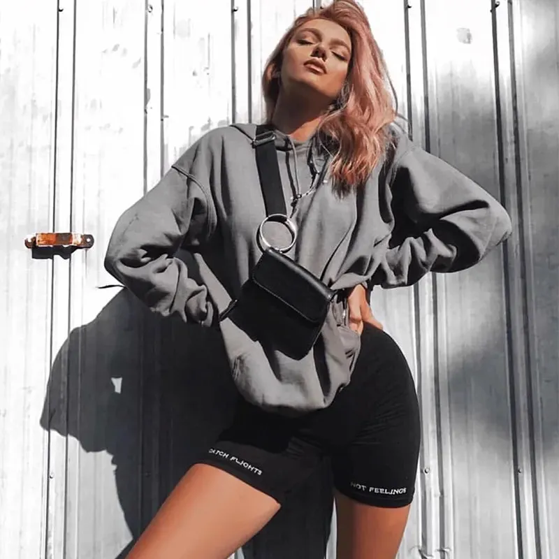 Summer biker shorts women elastic waist skinny fitness korean casual sexy Letter print black shorts pantalones black