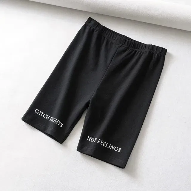 Summer biker shorts women elastic waist skinny fitness korean casual sexy Letter print black shorts pantalones black