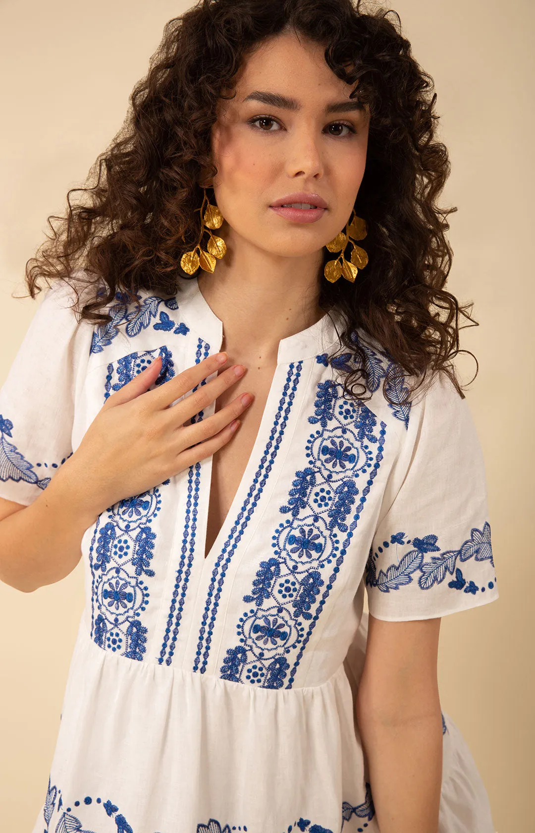 Teagan Embroidered Linen Dress