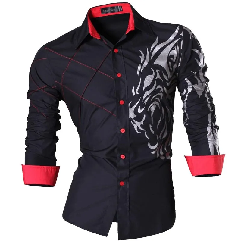 Two Color Accent Casual Slim Fit Modern Long Sleeve Shirt Z034