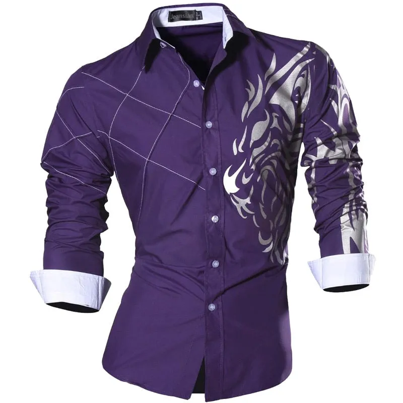 Two Color Accent Casual Slim Fit Modern Long Sleeve Shirt Z034