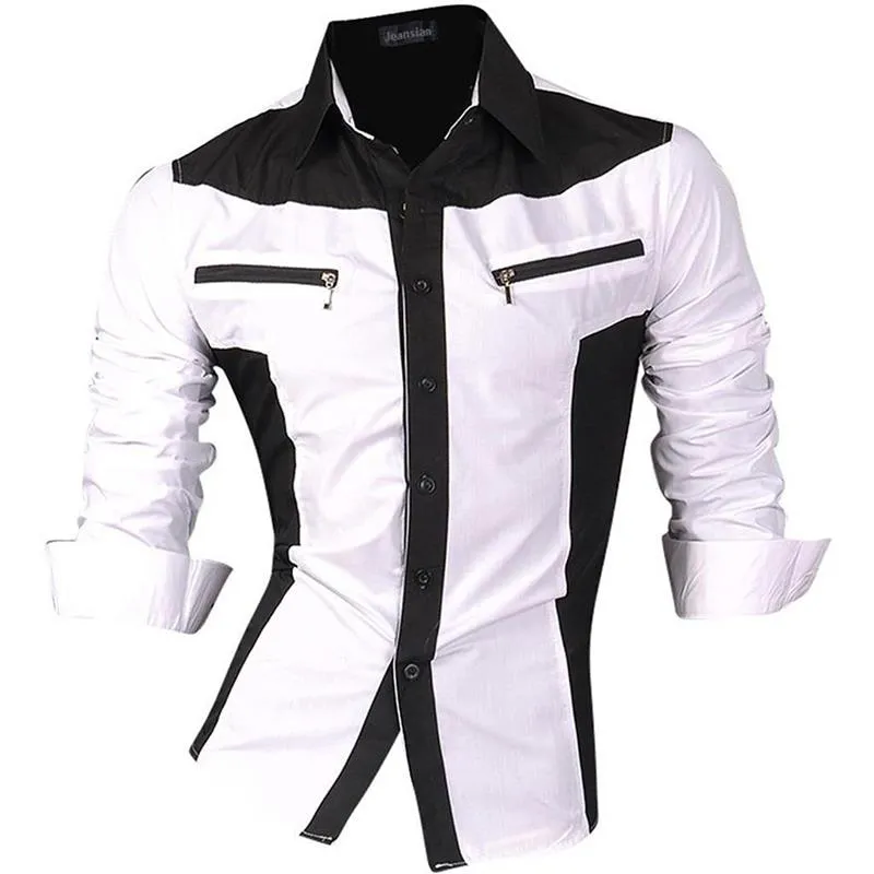 Two Color Accent Casual Slim Fit Modern Long Sleeve Shirt Z034