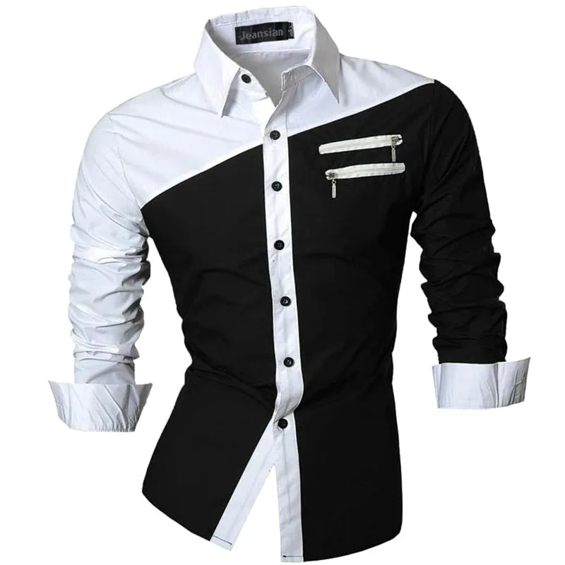 Two Color Accent Casual Slim Fit Modern Long Sleeve Shirt Z034