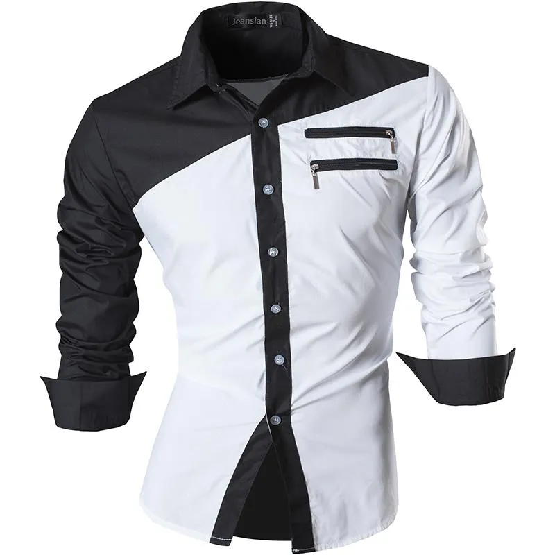 Two Color Accent Casual Slim Fit Modern Long Sleeve Shirt Z034