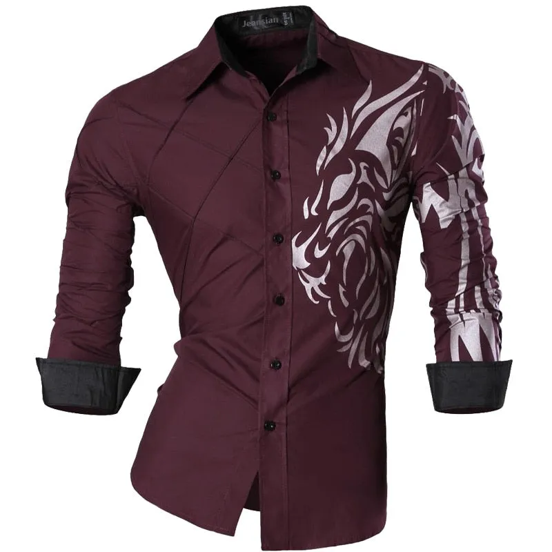 Two Color Accent Casual Slim Fit Modern Long Sleeve Shirt Z034