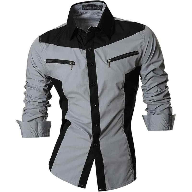 Two Color Accent Casual Slim Fit Modern Long Sleeve Shirt Z034