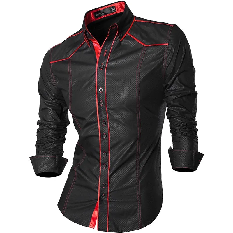 Two Color Accent Casual Slim Fit Modern Long Sleeve Shirt Z034