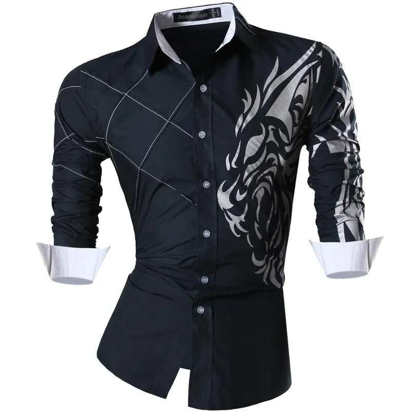 Two Color Accent Casual Slim Fit Modern Long Sleeve Shirt Z034