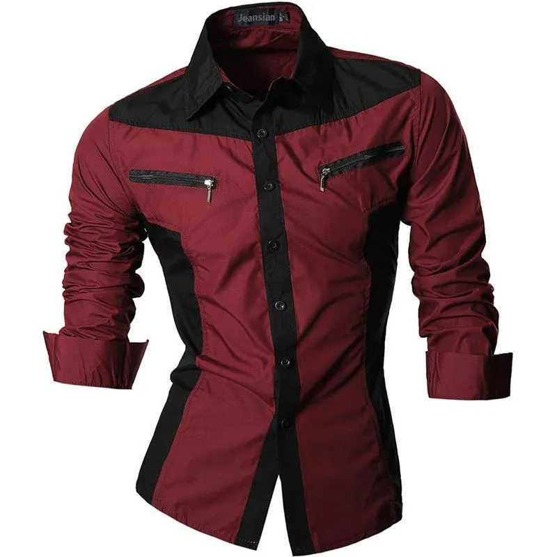Two Color Accent Casual Slim Fit Modern Long Sleeve Shirt Z034